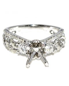 Semi Mount Ring Fits 1ct Princess cut Solitaire 0.89ct 14K White Gold Woven 3 stone 