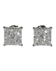 0.5ct Diamond Earrings Square 7.5mm Wide Screw Back 10K White Gold Princess Cut Style