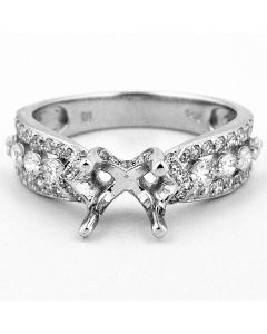Semi Mount Engagement Ring for 0.75ct Princess Cut Solitaire 0.8ctw Diamonds 