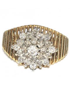 1ctw Diamond Cluster Wedding Ring 14K Yellow Gold 13mm Wide