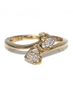 Twin Heart Ring 0.05ct 10K Yellow Gold Promise Fashion Ring