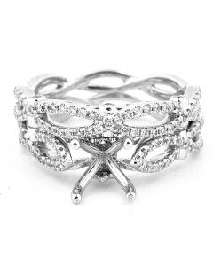 Infinity Diamond semi Mount Bridal Set 14K White Gold 0.81ct Fits 0.75ct- 1ct Princess cut