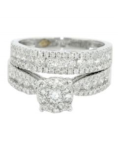1.37CT (w) Bridal Rings Set 14K White Gold Round Solitaire Style Engagement Ring and Matching Wide Wedding Band