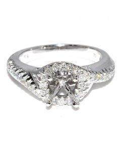 Semi Mount Ring 0.39ct 14K White Gold fits 0.75ct Princess Cut 4.5mm size Solitaire 