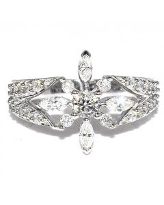 1ct Diamond Cluster Fashion Ring Cocktail Anniversary 14K White Gold