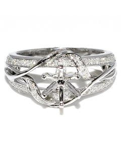 Semi Mount Wedding Ring 0.39ct 14K White Gold Fits 0.75ct to 1ct Solitaire Diamond 