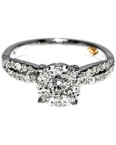 0.69ct Bridal Ring 14K White Gold Certified Diamonds Large Solitaire Style Top Pave Set Split Shoulder Designer Ring