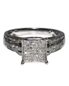 Bridal Wedding Rings 0.5ct w Diamonds 10K White Gold Princess Style Square Top