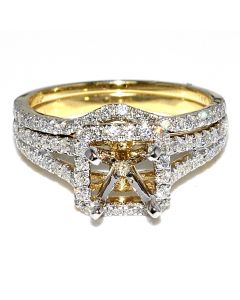 1ct Diamond Semi Mount Bridal Rings Set 14K Yellow Gold Fits 1ct Princess 