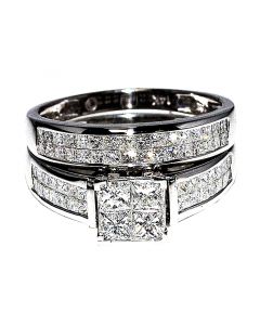 1.57ct Princess Cut Bridal Wedding Ring Set 14K White Gold 8mm Wide