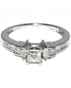0.9ct w Princess Cut Diamond Engagement Ring 14K White Gold 