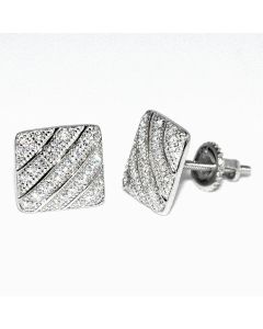 Fashion Stud Earrings for Mens 8mm Wide 0.5ct Cubic Zarcon Screw Back White Gold Finish 