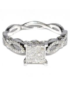 Diamond Engagement Ring Princess Cut Style Pave Top 0.62ct Infinity Band 