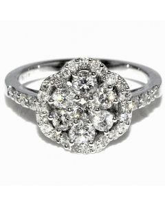 1.1ct Diamond Cluster Wedding Ring 14K White Gold 12mm Wide