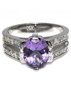 Amethyst and Diamond Ring 2.5ctw 14K White Gold Split Shoulder
