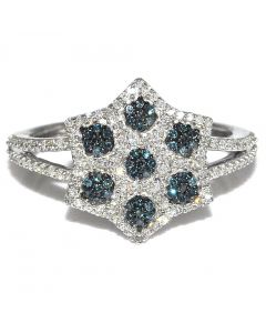 6 point Star Ring Blue and White Diamond Fashion Cocktail ring Sterling Silver 0.35ct