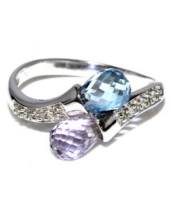 Diamond and gem stone Fashion Ring in 14K White Gold 0.07ct