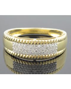 10K Gold Wedding Ring Mens 1/5cttw Diamonds Pave Set Millgrain 7mm Wide
