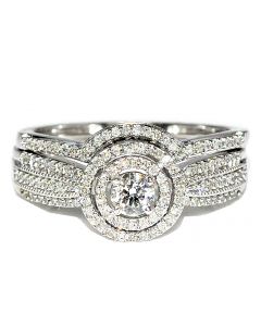 0.5ct Bridal Wedding Ring Set 10K White Gold Halo Round Solitaire 2 piece set