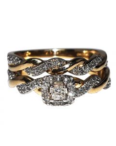 Princess Cut Diamond Bridal Wedding Rings Set 10K Yellow Gold Woven 0.33ct