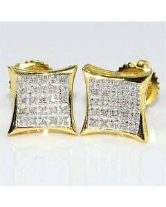 Diamond Stud Earring Kite Shape Pave Screw Bk Yellow Gold Finish Silver .15