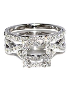 1CT Diamond Semi Mount Bridal Set Fits 1ct Round or Princess Cut Center Stone Woven sides