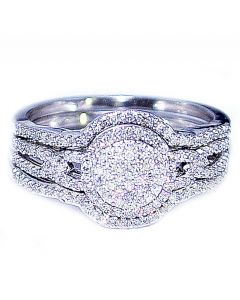 0.4ct Diamond Bridal Wedding Ring Set 10K White Gold 11mm Wide Woven Sides