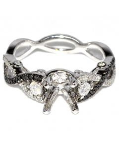 Black Diamond Engagement Ring Semi Mount 14K White Gold 0.44ct Infinity Fits 0.5ct Princess Cut