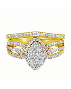 10K Gold Bridal Rings Set Marquise Style Pave Set 0.39ctw Diamonds 11mm Wide