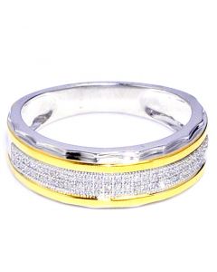 Mens Diamond Wedding Ring 0.2ct Two Tone White Gold Diamond Ring 7.5mm Wide Band