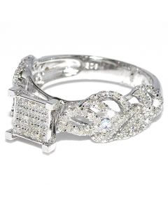 0.72ct Diamond Engagement Ring Princess Cut style pave Top 7.5mm Wide Ring
