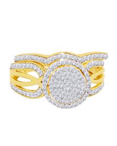 Halo Bridal Rings Set 10K Yellow Gold 0.39ctw Diamonds Split Shoulder 10mm Wide