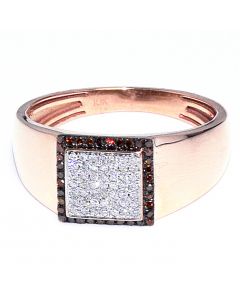 Rose Gold Mens Ring Cognac White Diamond Pinky Fashion Ring 10mm Wide 0.25ct