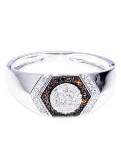 Mens Fashion Ring With Diamonds Cognac and White 10K White gold 0.25ct