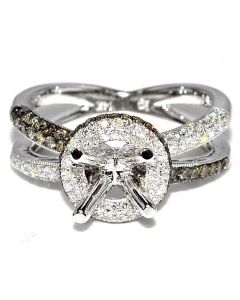 Semi Mount Wedding Ring 1ct Diamonds 14K White Gold, Fits 1ct Princess cut