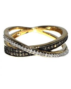 Criss Cross Cognac And White Diamond Anniversary Band Ring 0.23ct 10k Yellow Gold 