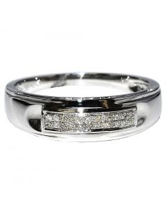 White Gold Wedding Band for Men 10K 0.08ct Pave Set 6mm Wide