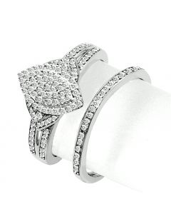 Bridal Rings Set 10K White Gold 0.39ct (w) Marquise Shaped Center top 2pc set