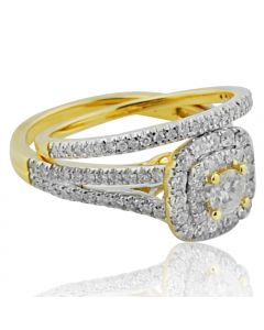 1.00ctw Bridal Wedding Set 14K Yellow Gold 9mm Wide Double Halo Split Shoulder(i2/i3, i/j)