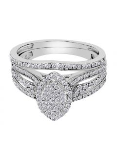 10K White Gold Bridal Rings Set Marquise Style Pave Set 0.39ctw Diamonds 11mm Wide