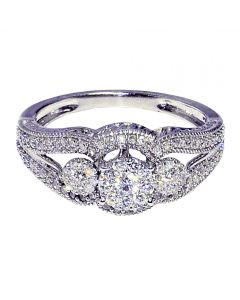 3 Stone Style Wedding Engagement Ring 0.5ct 10K White Gold Ornate 9mm Wide Vintage