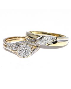 His and Her Trio Rings 10K Yellow Gold 0.35ctw Wedding Set Mens and Womens Rings