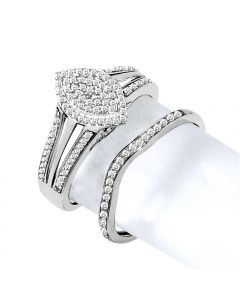 10K White Gold Bridal Ring Set 0.33ct 11.5mm Wide Marquise Shaped Center Top Pave Set