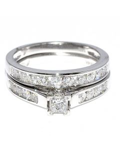 Princess Cut diamond Bridal Wedding Rings Set 1ctw 10K White Gold 2 piece set