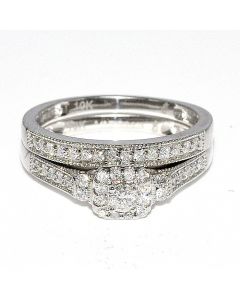 Diamond Ladies Bridal Set Wedding 0.40ct 10k White Gold Milgrain