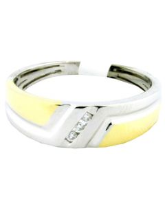 Mens Wedding Band Ring Two Tone 10K White Gold 0.06ct 6.5mm Wide Comfort