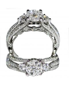 Bridal 3 Stone Style Vintage 1.13ct W Diamond Engagement Wedding Ring 14k White Gold