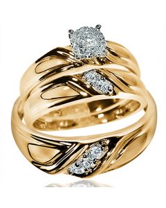 His Her Wedding Rings Set 10k Yellow Gold Round Solitaire Engagement Mens and Womens 0.35ct