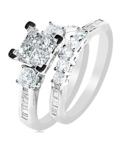 White Gold Diamond Bridal Set Wedding Rings .9ct Just Under 1ct Princess White Gold