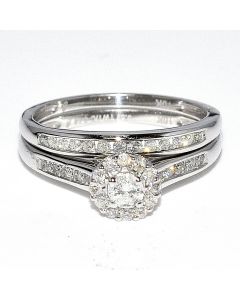 Bridal Set Wedding rings Round Diamond Engagement ring + Band White gold .5ct